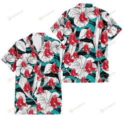 Boston Red Sox White Hibiscus Turquoise Wave Black Background 3D Hawaiian Shirt
