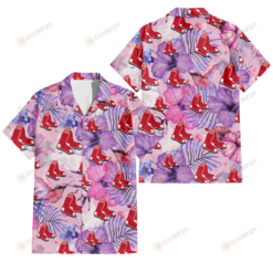 Boston Red Sox White Purple Hibiscus Pink Hummingbird Pink Background 3D Hawaiian Shirt