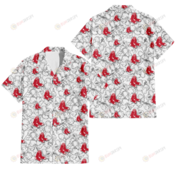 Boston Red Sox White Sketch Hibiscus Pattern White Background 3D Hawaiian Shirt