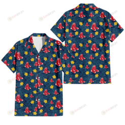 Boston Red Sox Yellow Hibiscus Cadet Blue Leaf Navy Background 3D Hawaiian Shirt