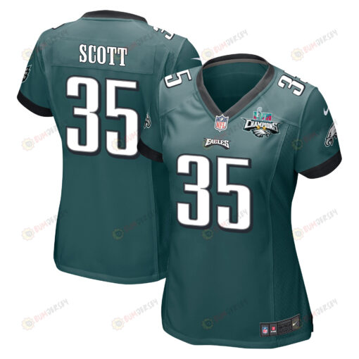 Boston Scott 35 Philadelphia Eagles Super Bowl LVII Champions 2 Stars WoMen's Jersey - Midnight Green