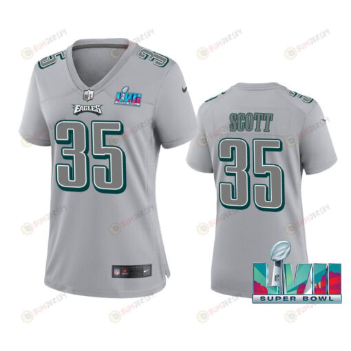 Boston Scott 35 Philadelphia Eagles Super Bowl LVII Game Jersey - Women Gray