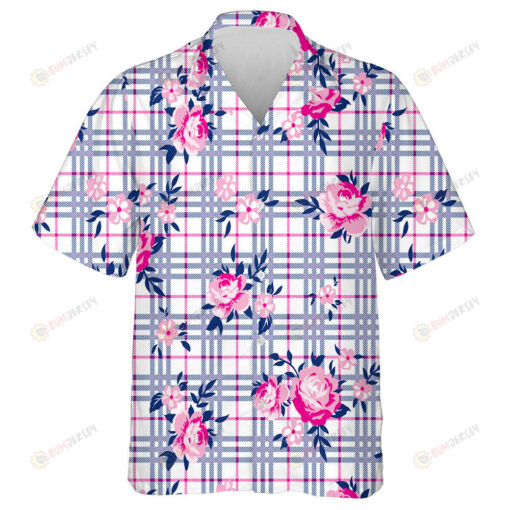 Bouquet Roses And Small Daisies On Checkered Background Hawaiian Shirt