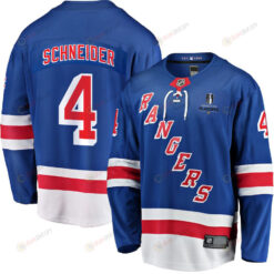 Braden Schneider 4 New York Rangers Stanley Cup 2023 Playoffs Patch Home Breakaway Men Jersey - Blue