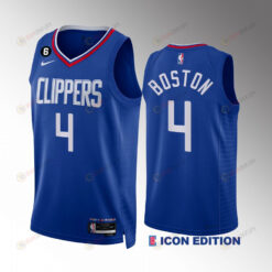 Brandon Boston Jr. 4 2022-23 LA Clippers Royal Icon Edition Jersey NO.6 Patch