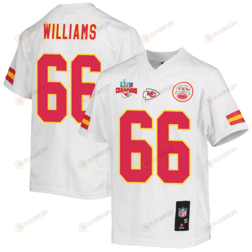 Brandon Williams 66 Kansas City Chiefs Super Bowl LVII Champions 3 Stars Youth Jersey - White