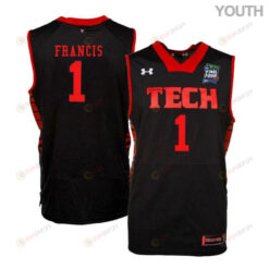 Brandone Francis 1 Texas Tech Red Raiders Basketball Youth Jersey - Black