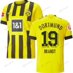 Brandt 19 Borussia Dortmund Bundesliga Patch Men 2022/23 Home Player Jersey - Yellow