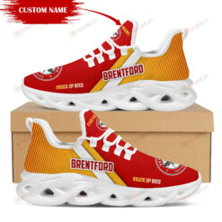 Brentford Logo Custom Name Pattern 3D Max Soul Sneaker Shoes In Red And Yellow