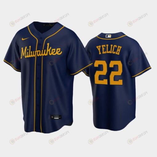 Brewers 22 Christian Yelich Alternate Navy Jersey Jersey