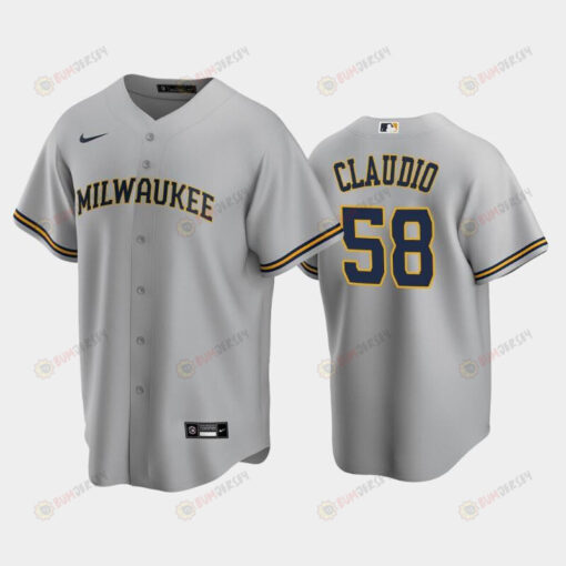 Brewers 58 Alex Claudio Road Gray Jersey Jersey