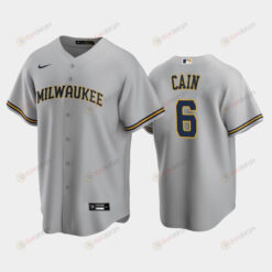 Brewers 6 Lorenzo Cain Road Gray Jersey Jersey