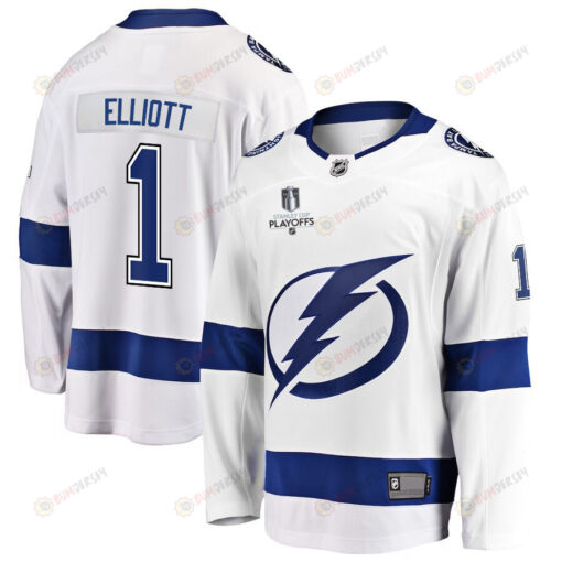 Brian Elliott 1 Tampa Bay Lightning Stanley Cup 2023 Playoffs Patch Away Breakaway Men Jersey - White