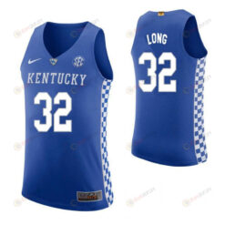 Brian Long 32 Kentucky Wildcats Elite Basketball Home Men Jersey - Blue