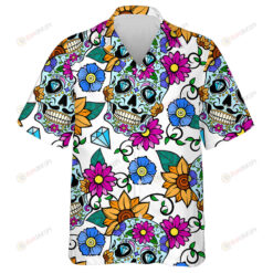 Bright Background With Sugar Skulls Sunflowers And Diamonds Hawaiian Shirt