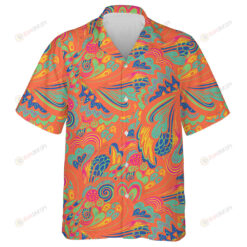 Bright Colorful Hippie Psychedelic Pattern With Abstract Curly And Plant Elements Hawaiian Shirt
