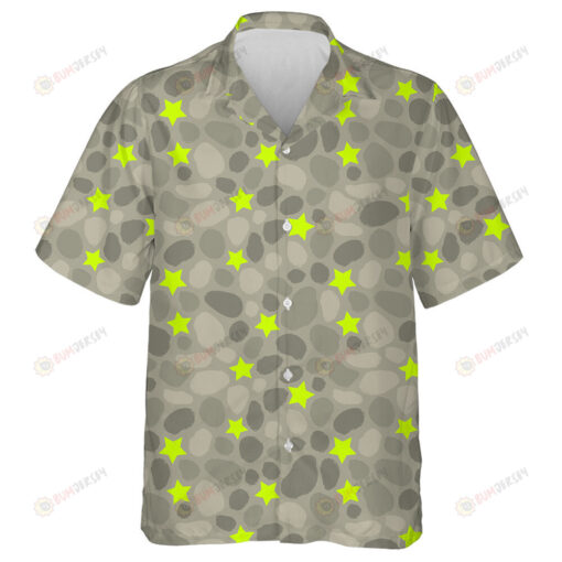 Bright Green Stars On Gray Camo Background Hawaiian Shirt