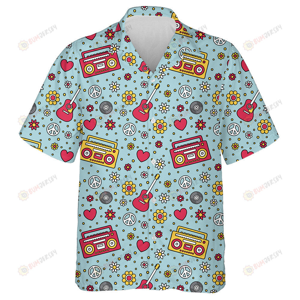 Bright Pattern With Peace Sign And Arrows In Hippie Style Hawaiian Shirt