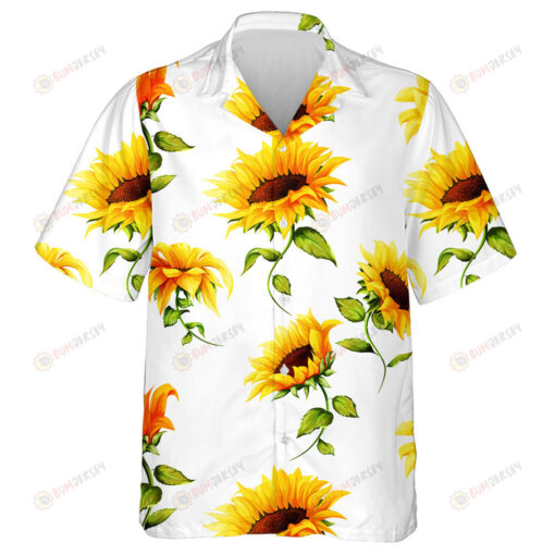 Bright Sunflowers On White Background Pattern Hawaiian Shirt