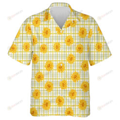 Bright Yellow Sunflower Elements On Plaid Background Hawaiian Shirt