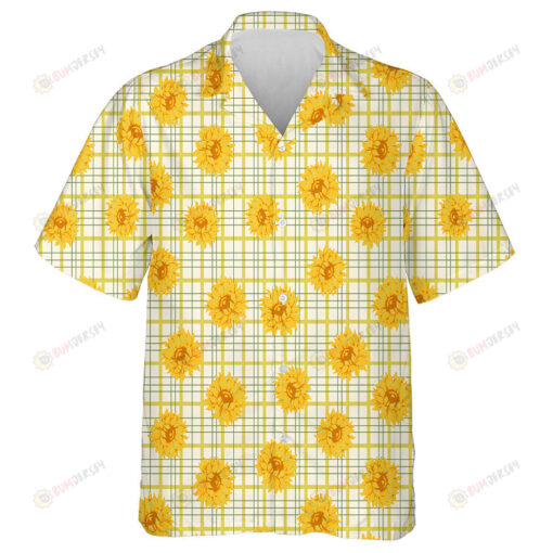 Bright Yellow Sunflower Elements On Plaid Background Hawaiian Shirt