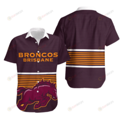 Brisbane Broncos Horse Pattern Curved Hawaiian Shirt In Brown