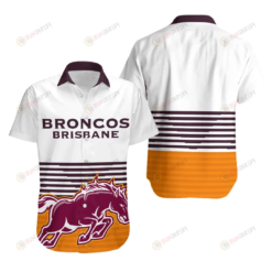 Brisbane Broncos Horse Pattern Curved Hawaiian Shirt In White & Orange