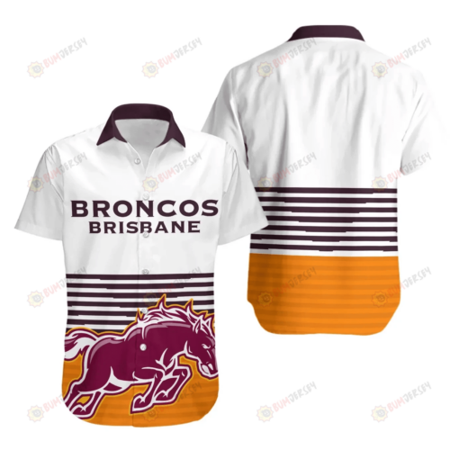 Brisbane Broncos Horse Pattern Curved Hawaiian Shirt In White & Orange
