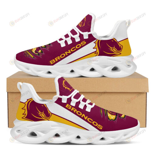 Brisbane Broncos Logo Torn Pattern 3D Max Soul Sneaker Shoes In Maroon