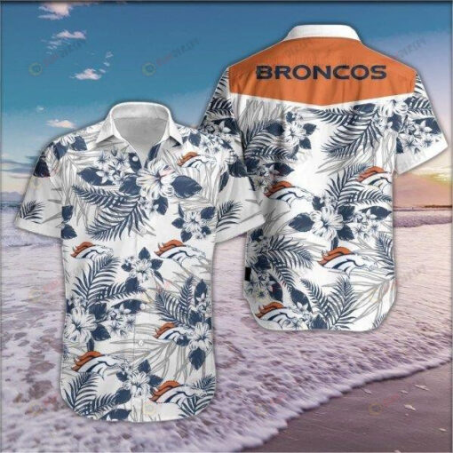 Broncos Blue White Short Sleeve Curved Hawaiian Shirt