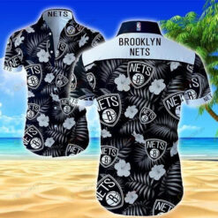 Brooklyn Nets Hibiscus Curved Hawaiian Shirt In Black