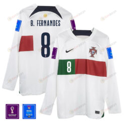 Bruno Fernandes 8 Portugal 2022-23 Away Men Long Sleeve Jersey National Team World Cup Qatar Patch