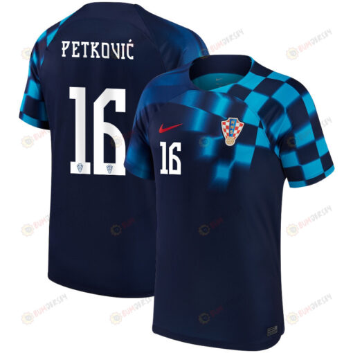 Bruno Petkovi? 16 Croatia National Team 2022-23 Qatar World Cup- Away Youth Jersey