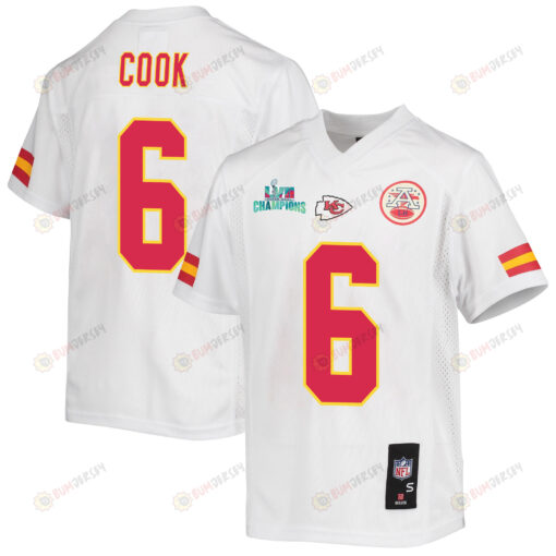Bryan Cook 6 Kansas City Chiefs Super Bowl LVII Champions Youth Jersey - White