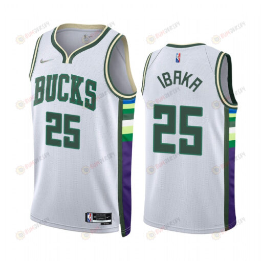 Bucks Serge Ibaka 25 City Edition White 2022 Jersey 75th Diamond Badge