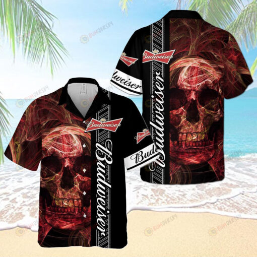 Budweiser Dark Design Red Skull Hawaiian Shirt In Black