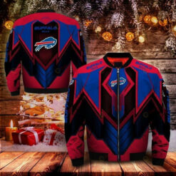 Buffalo Bills Christmas Pattern Bomber Jacket - Blue And Red