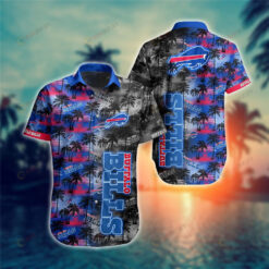 Buffalo Bills Coconut Tree Pattern Curved Hawaiian Shirt In Blue & Black