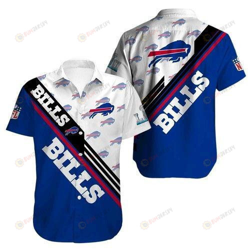 Buffalo Bills Curved Hawaiian Shirt In White Blue