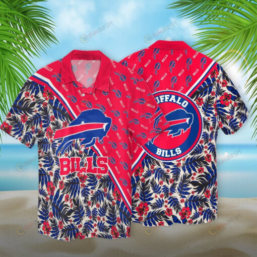 Buffalo Bills Flower & Leaf Pattern Curved Hawaiian Shirt In Blue & Red