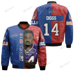 Buffalo Bills Great Player Logo Pattern Bomber Jacket - Red And Navy Blue