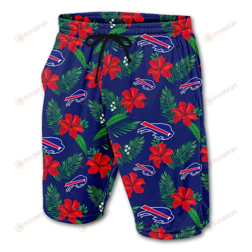 Buffalo Bills Leaf & Floral Pattern Hawaiian Summer Shorts Men Shorts In Blue - Print Shorts
