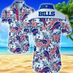 Buffalo Bills Leaf & Flower Pattern Curved Hawaiian Shirt In Blue & Pink