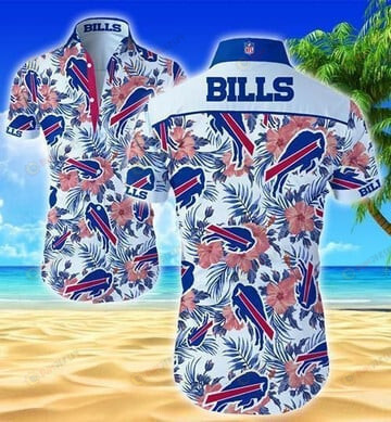Buffalo Bills Leaf & Flower Pattern Curved Hawaiian Shirt In Blue & Pink