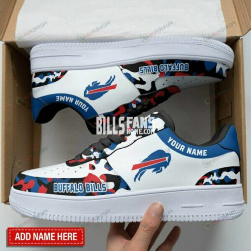 Buffalo Bills Logo Custom Name Air Force 1 Shoes In Camo Red/White Pattern