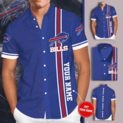 Buffalo Bills Logo Custom Name Curved Hawaiian Shirt In Blue