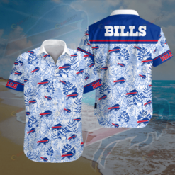 Buffalo Bills Logo Leaves Pattern Hawaiian Shirt In White And Blue