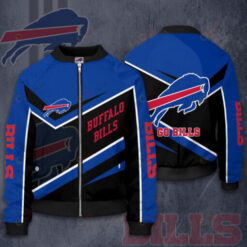 Buffalo Bills Logo Pattern Bomber Jacket - Blue And Black