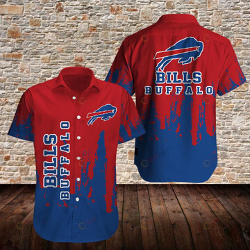 Buffalo Bills Logo Pattern Curved Hawaiian Shirt In Red & Blue