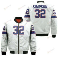 Buffalo Bills O J Simpson Logo Pattern Bomber Jacket - White